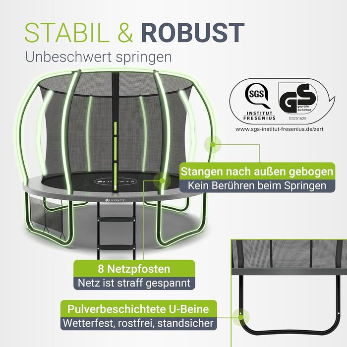 Трамплін Juskys SkyBounce Ø 228/305/366 см для саду з сіткою безпеки та драбиною