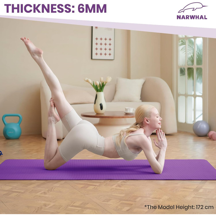 Килимок для йоги Narwhal TPE, 190x80 см, антиковзаючий, фіолетовий/рожевий