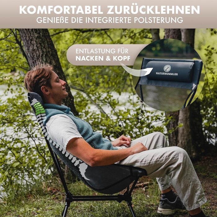 Складний туристичний стул NaturBummler Cloud Sit Light – ультралегкий (2,65 кг), дихаючий, з сумкою, 120 кг, для відпочинку на природі, риболовлі, саду (сірий)