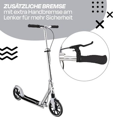 Роликовий самокат GLOBBER NL 205 – для дітей від 8 років, підлітків та дорослих, регульована висота, колеса 205 мм, ABEC 7, вінтажний сріблястий