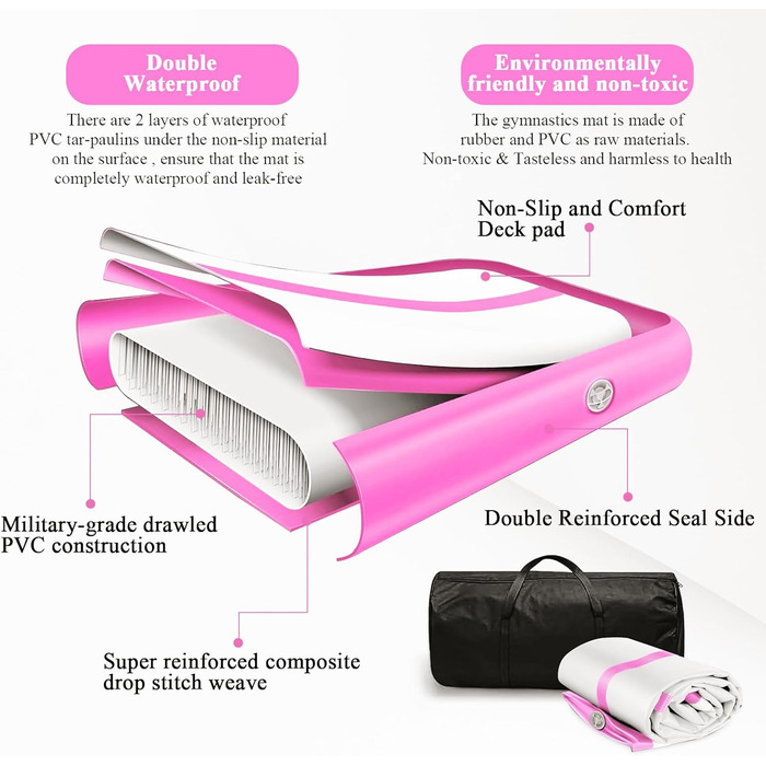 Гімнастичний килимок 3M/4M/5M/6M, килимок для акробатики 10/20см заввишки з повним аксесуаром, надувний килимок для гімнастики для дому та на вулиці, йога (рожевий Air Mat, 400*100*20см)