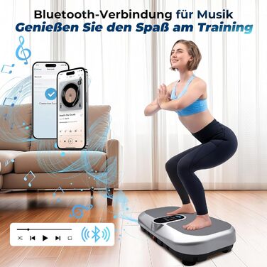 Вібраційна платформа 4D для дому з пультом, стрічками опору, підігрівом та Bluetooth, 150 кг, 120 рівнів