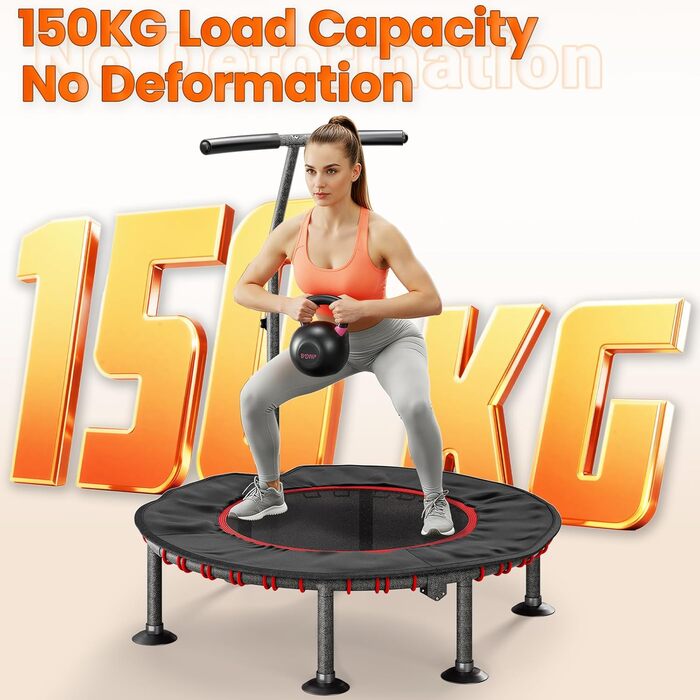 Трамплін для фітнесу LIFERUN для дому | Діаметр 102/122 см | Макс. вага 150 кг | З бортиком та ручками | Без монтажу | Для дітей та дорослих