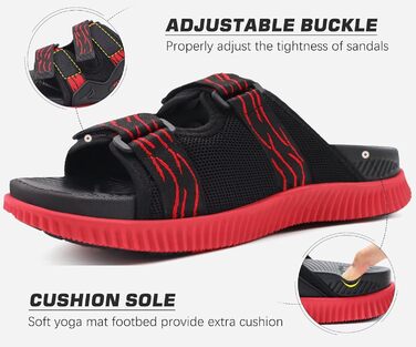 Чоловічі спортивні сандалі KuaiLu з м'якою устілкою, літні шльопанці на липучці (Чорно-червоні, 46 EU)
