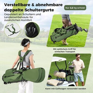 Сумка для гольфу COSTWAY Standtasche з підставкою, 8 відділень, водонепроникна накидка, легка, з 5 кишенями та підставкою для олівців, для чоловіків та жінок (Зелена)