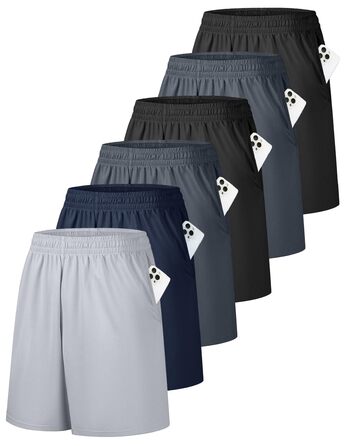 Шорти баскетбольні чоловічі OYGSieg, спортивні шорти з кишенями, швидковисихаючі, для тренувань, бігу, повсякденного носіння, комплект 6 шт. (XXL)