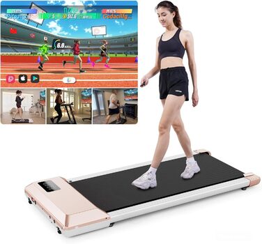 DeerRun Raceable Walking Pad - біговий килимок для дому, до 136 кг, керування через додаток, стіл для бігу з AI, мультиплеєрний режим, 80 см, золотий