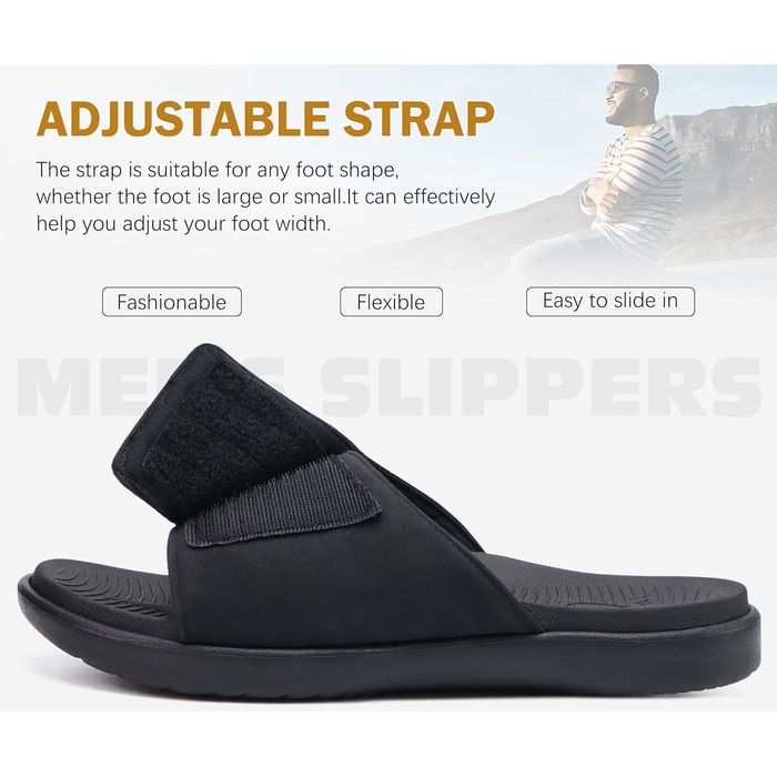 Чоловічі сандалі ONCAI з регульованими ремінцями, відкритим носком та підтримкою склепіння стопи, розмір 47 EU, чорні