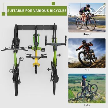 Настінна підставка для велосипедів Housolution 32 дюйми на 4 велосипеда + 3 шоломи, до 136 кг, міцна сталева конструкція, для гаража