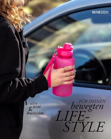 Водяна пляшка MAMEIDO з соломкою та петлею для перенесення, Tritan, 2000 мл, Glow Couture, BPA-free, для хлопчиків та дівчаток