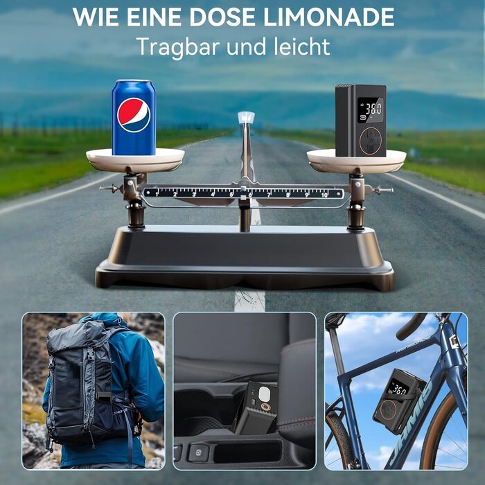 Електричний компресор WYRIAZA 10000mAh, 150PSI, портативний насос для авто, велосипеда, міні-насос для шин, акумуляторний
