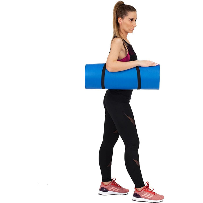 Йога мат TechFit: антиковзаюча, товста (10 мм), для фітнесу, пілатесу, кемпінгу, аеробіки (блакитна)