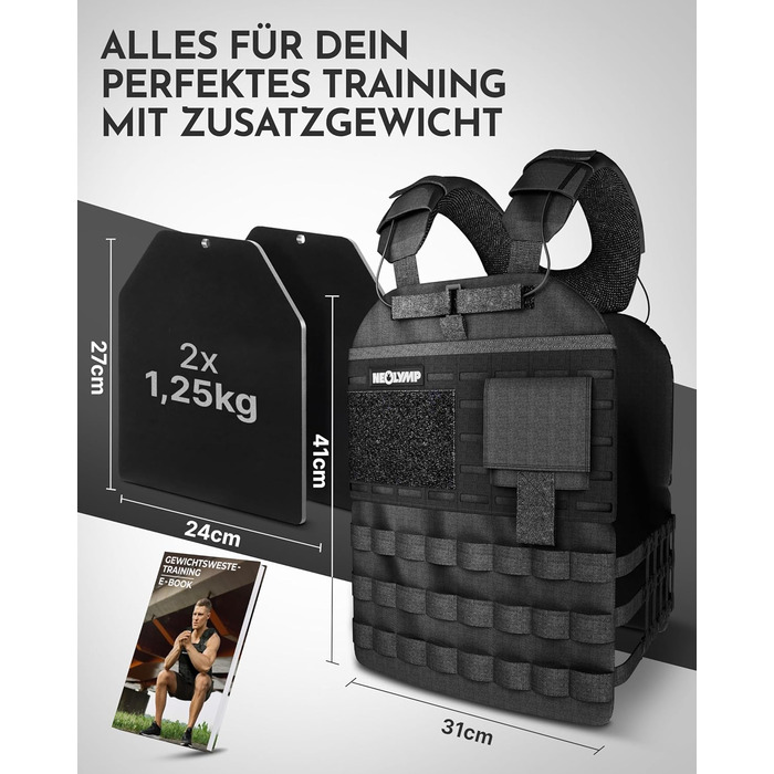 Вага для тренувань Neolymp – Унісекс вага для тіла – Жилет-платформа з кишенею – Не ковзає – Дихаючий та регульований – Обладнання для калістеніки – Вага для дому та тренажерного залу