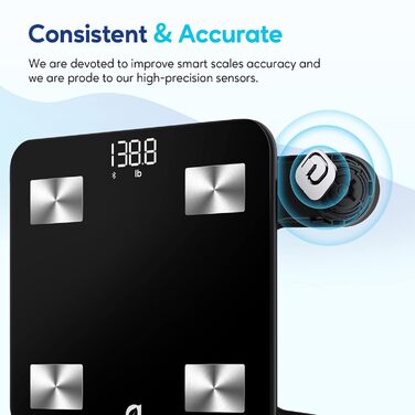 Arboleaf Розумна вага-аналізатор тіла з Bluetooth і додатком, до 180 кг, вимірювання жиру, ІМТ, м'язової маси, води, білка, пульсу, BMR