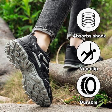Чоловічі трекінгові черевики для хайкінгу та кемпінгу, легкі, чорно-срібні (39 EU)