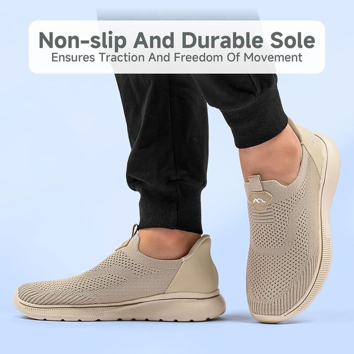Чоловічі кросівки без шнурків Slip-on, сітка, дихаючі, легкі, для бігу та спорту, зручні, Outdoor, джогінгові (46 EU, 1645 Khaki)