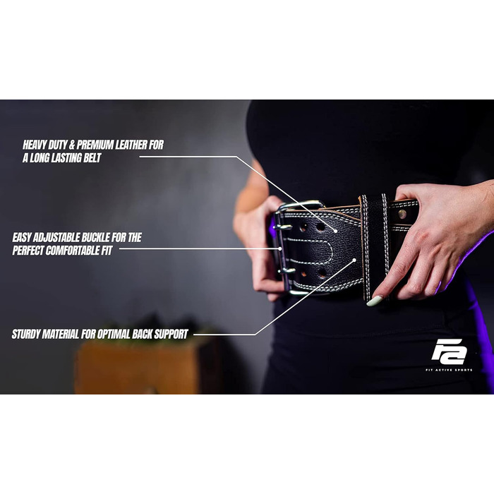 Спортивний пояс для важкої атлетики Fit Active для жінок та чоловіків, преміум-якість, шкіра, регульований, чорний, розмір M