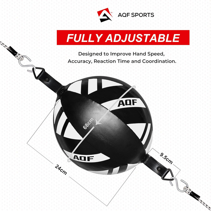 Набір боксерського м'яча AQF Boxen: боксерська груша, м'яч для швидкості, шкіряний, для тренувань, чорний/білий