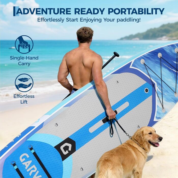 SUP Board Garvee надувний, блакитний 335x85.9x15 см - Комплект для дорослих та підлітків: весло, насос, рюкзак, EVA-дека