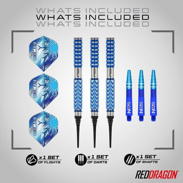 Дартс RED DRAGON Gerwyn Price Iceman Glacier, 90% вольфрам, професійний набір з насадками та хвостовиками, 18г/22г/24г/26г