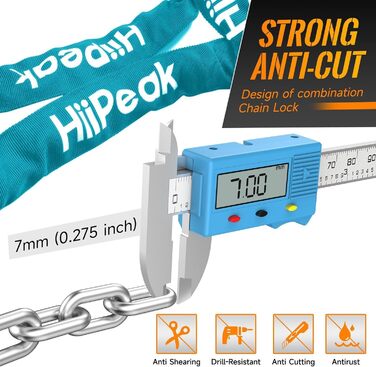Надійне велозамок HiiPeak з 5-значним кодом, 94 см, 7 мм, для велосипеда, мотоцикла, грилю (блакитний)