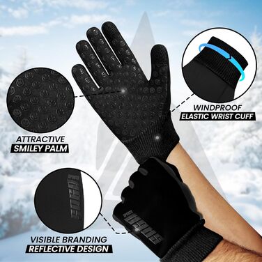 Водонепроникні дитячі велосипедні рукавички для хлопчиків та дівчаток, рукавички з підтримкою сенсорного екрану для дітей 4-12 років, неслизькі та теплі, спортивні рукавички Softshell для дітей (Large [8-10], Чорний)