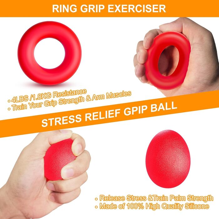 Набір тренажерів для рук ALMAH (5 шт.): для пальців, зап'ястя, збільшення сили хвата. Тренажер пальців, Fingerstrecker, Stressabbau-Griffkugel.
