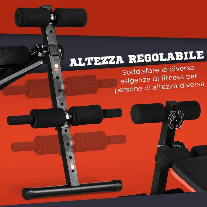 HOMCOM Складана та регульована лавка для пресу, багатофункціональна гімнастична лавка з м'якою спинкою, 47x139x51-69см, чорно-червона