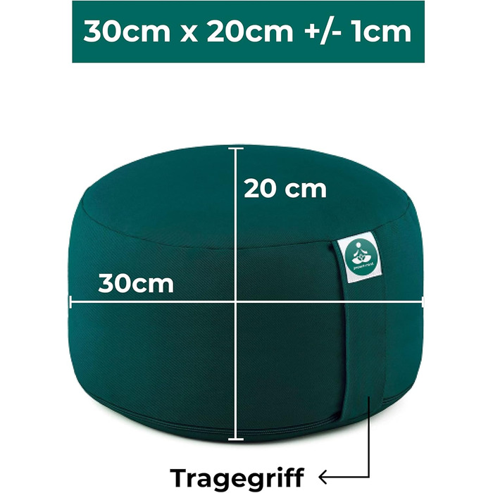 Подушка для йоги та медитації кругла висока (20 см) смарагдово-зелена, знімний чохол, 100% натуральні матеріали, виготовлено в ЄС