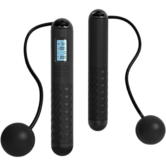 Стрибкове канат Flintronic з лічильником, регульований, з підшипниками та неслизькими ручками, інтелектуальний, з вагою, для тренувань, фітнесу, боксу (#1 Чорний)