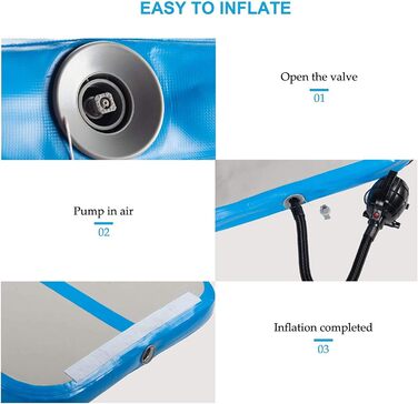 Гімнастичний надувний мат LSLIFE для дому: 3M, 4M, 5M, 6M, товщина 10 см, з електричним насосом. Підходить для гімнастики, йоги, акробатики, дітей та водних розваг. Колір: блакитний.