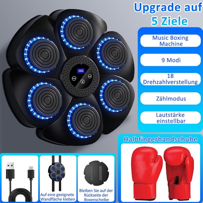 Музична бокс-машина Yeelan з Bluetooth, LED підсвіткою, настінна, з боксерськими рукавицями для дорослих і дітей, для тренувань і зняття стресу, чорна+фіолетова