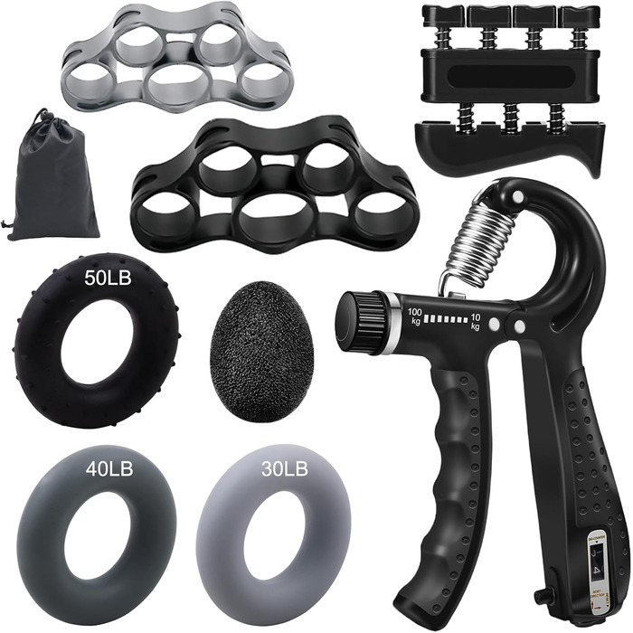 Тренування рук та пальців: набір 8шт, регульований тренажер для хвата, 10-100 кг, для терапії та зняття стресу