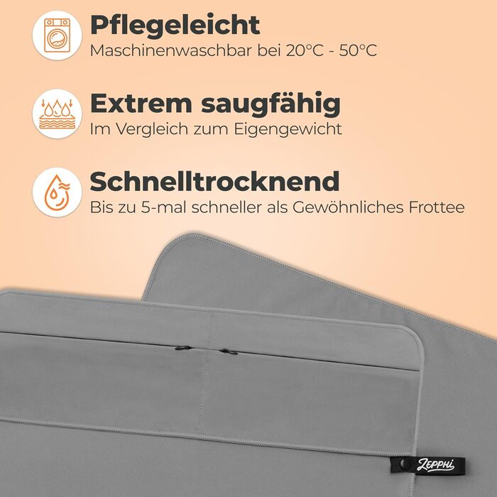 Рушник для фітнесу Zepphi: 120x50 см + 80x30 см | Мікрофібра, кишеня на блискавці | Швидковисихаючий, для спортзалу та тренувань