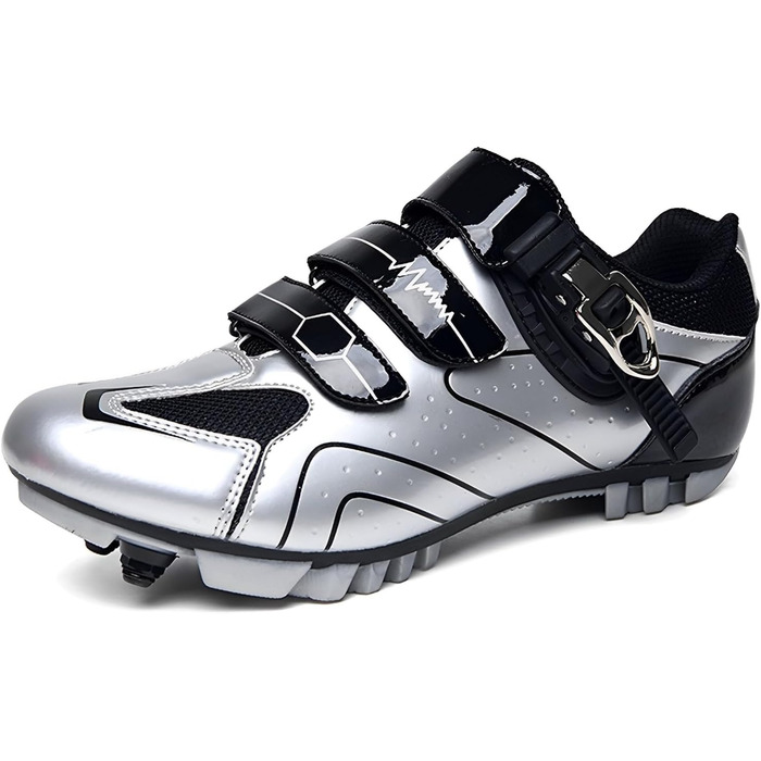 Велосипедні черевики з гумовою підошвою для чоловіків та жінок, унісекс. Підходять для шосе, гірського велосипеда, велоспорту. Дихаючі черевики для їзди на велосипеді, срібного кольору, розмір 42 EU