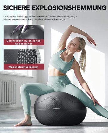 Гімнастичний м'яч HAPBEAR (55/65/75 см) – фітбол для фітнесу, йоги, офісу, анти-burst, з масажними попками, чорний