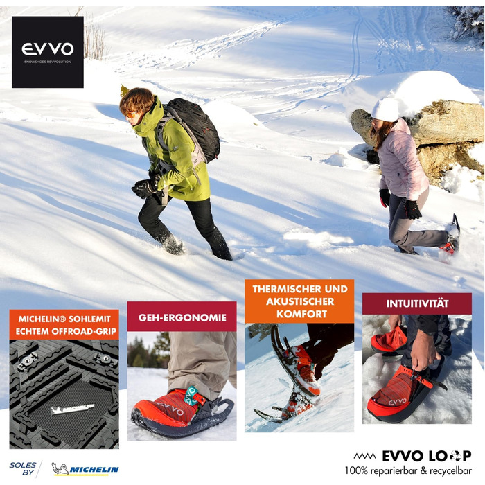 Снігоступи EVVO з підошвою Michelin®, Icespike, регульовані, у комплекті сумка, для чоловіків та жінок, розмір M (EU 36-42), червоно-чорні