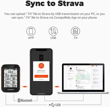 COOSPO велосипедний комп'ютер GPS, бездротовий, Bluetooth 5.0 та ANT+, водонепроникний IP67, велоспідометр з автоматичним підсвічуванням, 2,6'' LCD-дисплей