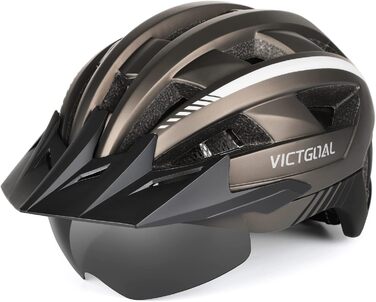 Велошолом VICTGOAL для MTB і шосе з магнітним візором, LED підсвіткою, сонцезахисним козирком, для дорослих, розмір XL (59-63 см)