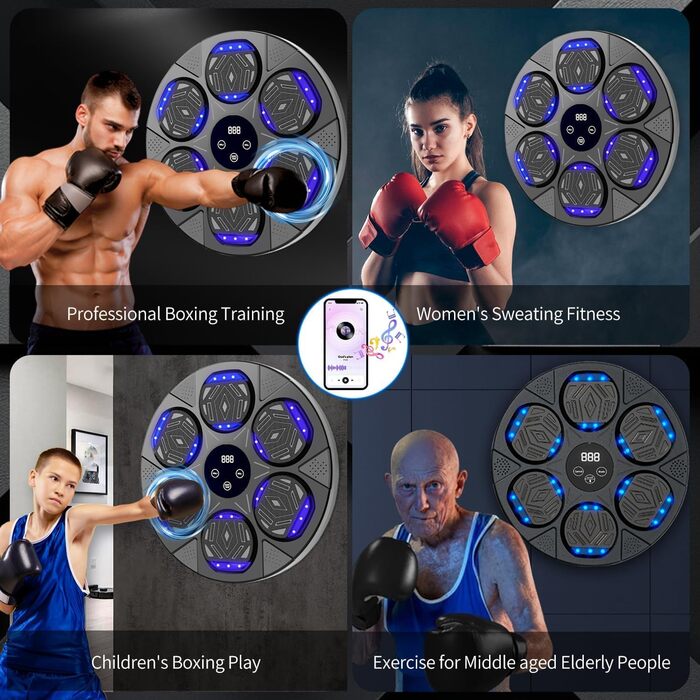 Музичний бокс-машина LeuKoles з Bluetooth, LED-підсвіткою, для боксу зі стінним монтажем, 7 режимів, з боксерськими рукавичками, електронна