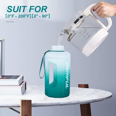 Спортивна пляшка для води GEMFUL 2.2L з ручкою та позначками часу - ідеальна для фітнесу та повсякденного використання