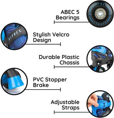Дитячі ролики Osprey Surge, регульовані ролики Quad, для хлопчиків та дівчаток від 5 років, блакитні, розміри S (UK 12-2, EU 31-34)