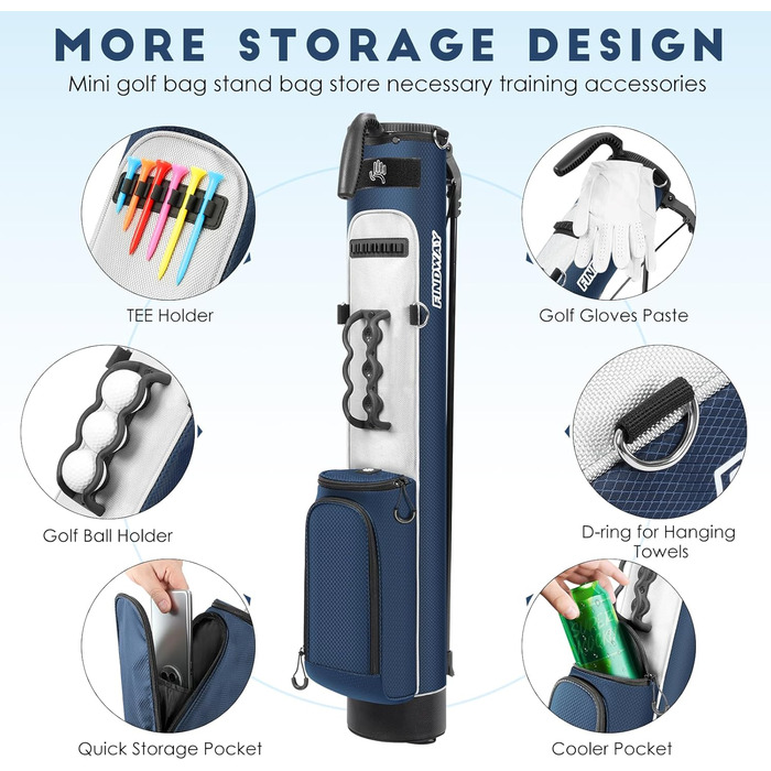 Сумка для гольфу Findway з регульованими плечовими ременями, 2-вегевий роздільник, 2 кишені, легка, для чоловіків та жінок, блакитна