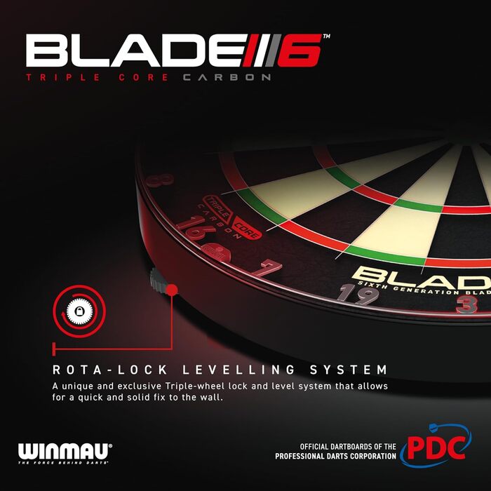 Дартборд WINMAU Blade 6 Triple Core Carbon, професійна класична мішень із сизалю