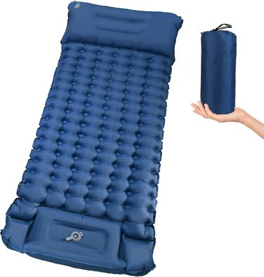 Каремат для кемпінгу Techshare самонадувний, потовщений, синій. Підходить для піших прогулянок, відпочинку на природі та кемпінгу. З насосом для накачування.