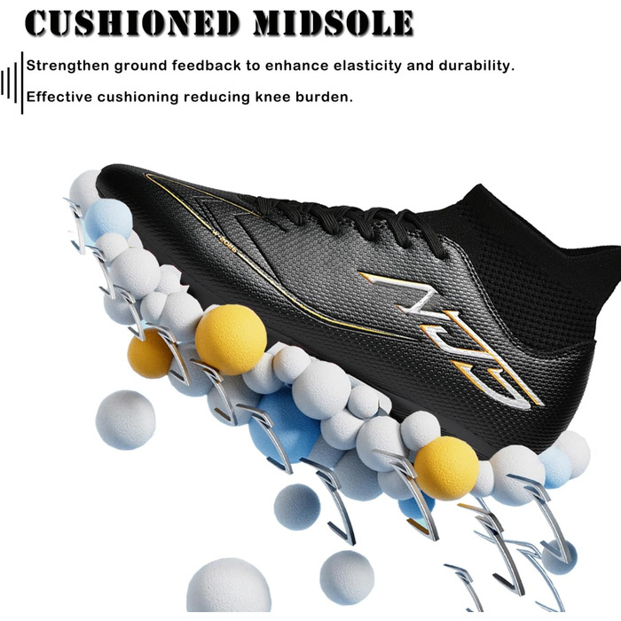 Чоловічі футбольні бутси для юніорів, бутси для тренувань High Top з шипами, професійні бутси для змагань, Outdoor спортивне взуття, Kunstrasen, унісекс (Чорний, 41 EU)