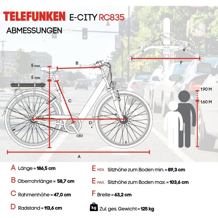 Електровелосипед TELEFUNKEN RC835 для міста, 28 дюймів, 250 Вт, 468 Вт·год, 3-швидкісна втулка, для жінок і чоловіків, до 100 км, з допуском до дороги