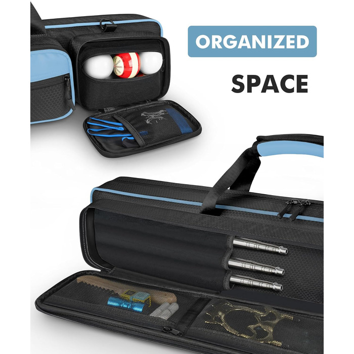 Чохол для більярдних київ: містка, м'яка та міцна сумка на 4 киї, з регульованими ременями (аквамарин/чорний)