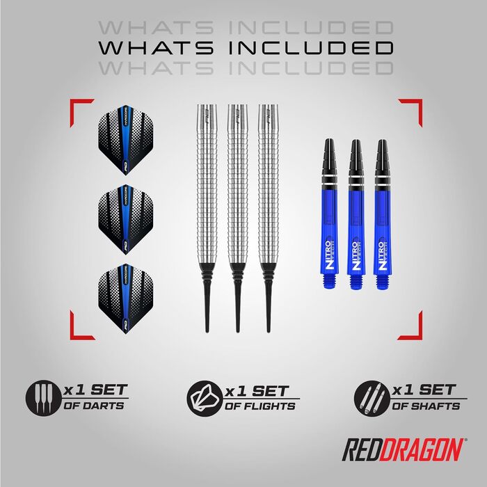Дротики Red Dragon Razor Edge Softip, вольфрамові, професійні, з крилами та шафтами, 18 г, 3 шт.