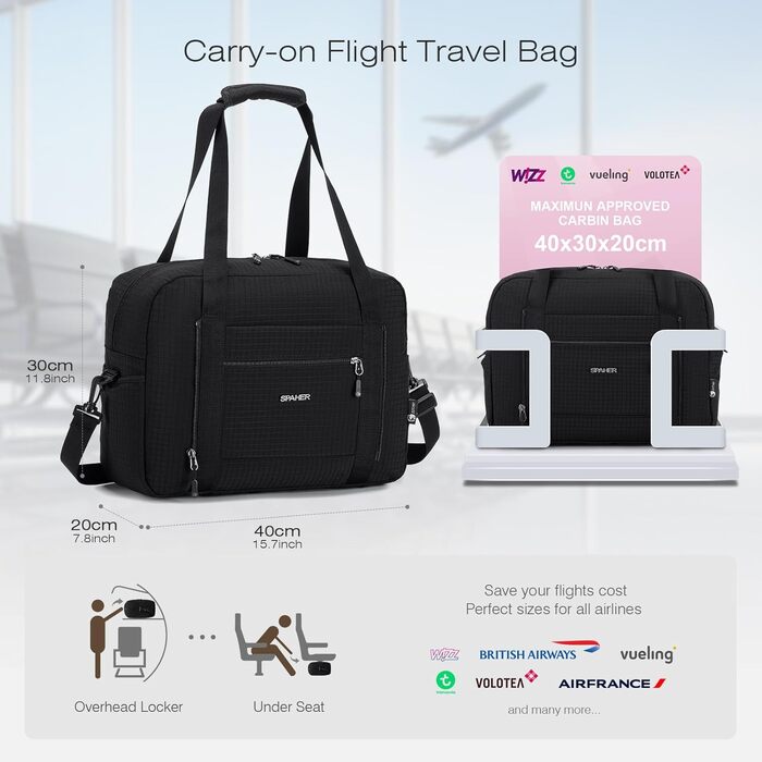 Спортивна сумка-рюкзак SPAHER 40x30x20 для ручної поклажі Wizzair/Vueling (сіро-чорна)